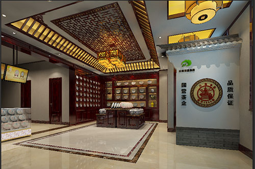江北古朴典雅的中式茶叶店大堂设计效果图