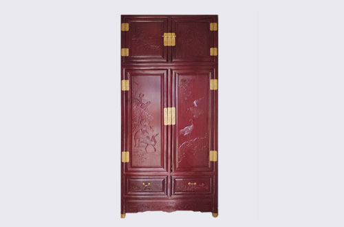 江北高端中式家居装修深红色纯实木衣柜